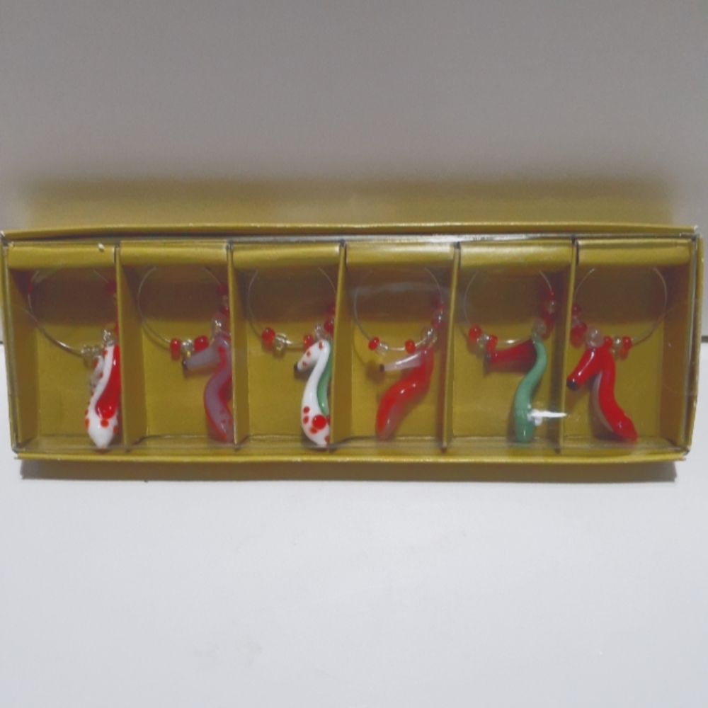 Pier 1 Imports Colorful Glass High Heel Shoe Wine Charms Set